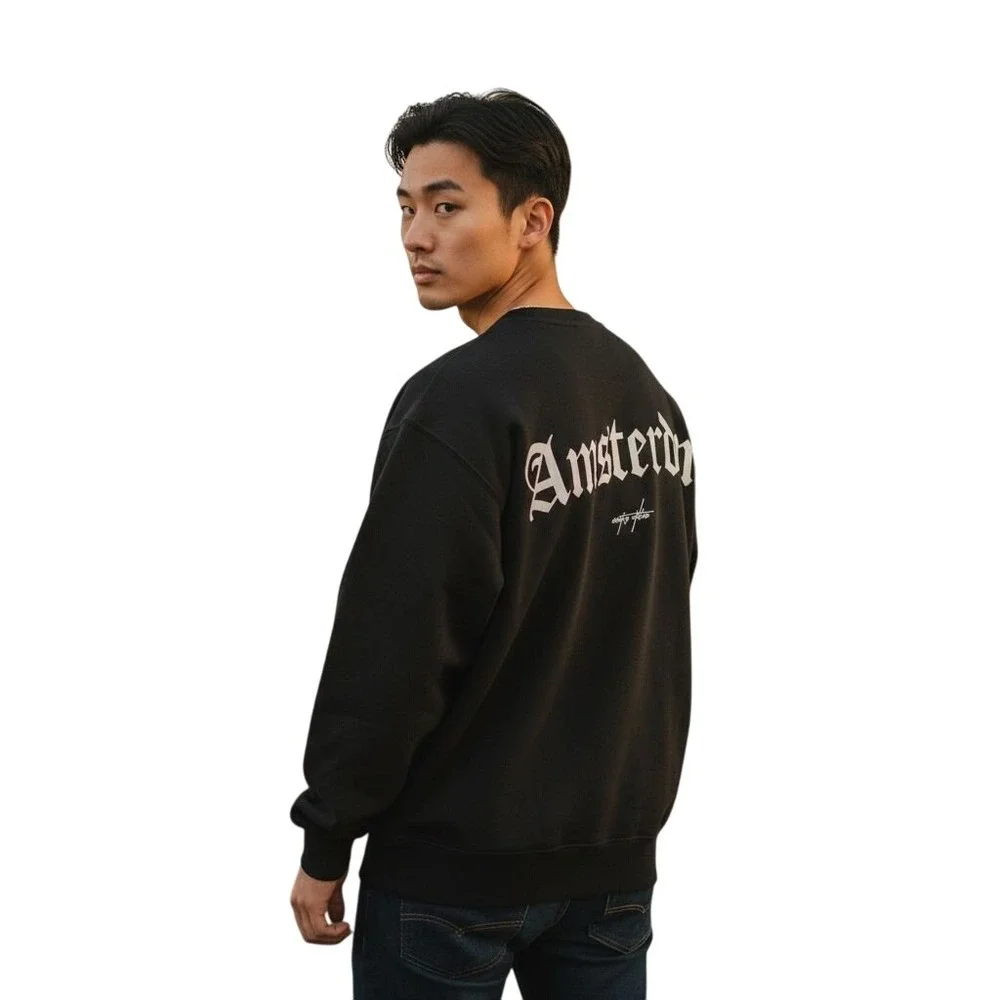 TRUST Amsterdam‎ Mens Sweatshirt Sz L Black Graphic Crewneck Streetwear Pullover